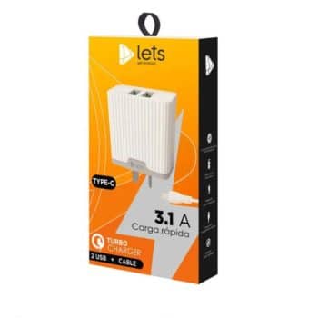 CARGADOR 220V LETS MOD05 - 2 USB + CABLE TIPO C - BLANCO LETS