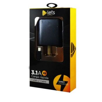 CARGADOR LETS MOD 04 - 1 USB C/ CABLE V8 - NEGRO LETS