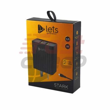 CARGADOR 220V LETS MOD08 - 3,1 A - 2 USB + CABLE V8 - NEGRO LETS