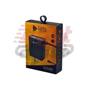 CARGADOR 220V LETS MOD08 - 3,1 A - 1 USB C/CABLE TIPO C - NEGRO LETS
