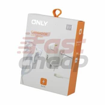 CARGADOR 220V ONLY MOD06 - 4,4A - 1 USB C/ CABLE V8 - BLANCO ONLY