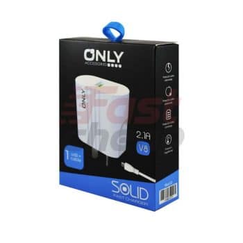 CARGADOR 220V ONLY MOD 03 - 2,1 A - 1 USB + CABLE V8 - BLANCO ONLY