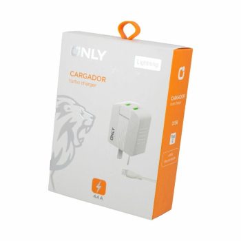 CARGADOR 220V ONLY MOD06 - 4,4A - 2 USB + CABLE LIGHTING - BLANCO ONLY