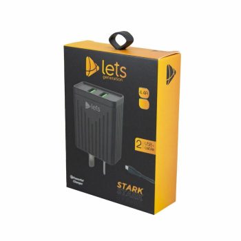 CARGADOR 220V LETS MOD08 - 4,4 A - 2 USB + CABLE V8 - NEGRO LETS