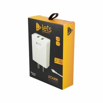 CARGADOR 220V LETS MOD08 - 4,4 A - 2 USB + CABLE TIPO C - BLANCO LETS