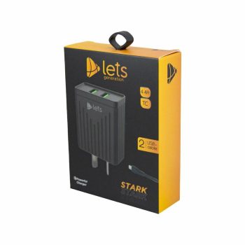 CARGADOR 220V LETS MOD08 - 4,4 A - 2 USB + CABLE TIPO C - NEGRO LETS