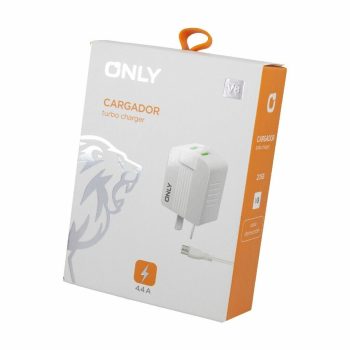 CARGADOR 220V ONLY MOD06 - 4,4A - 2 USB + CABLE V8 - BLANCO ONLY